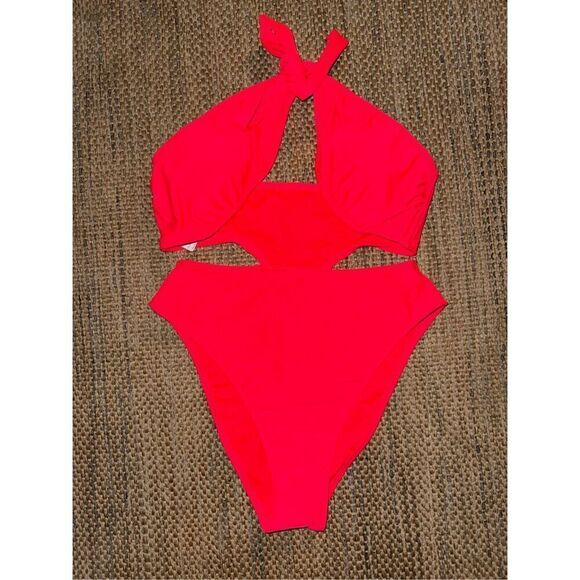 Women's Cross Front Halter One Piece Swimsuit - Wild Fable™ Coral Medium - Picture 3 of 4
